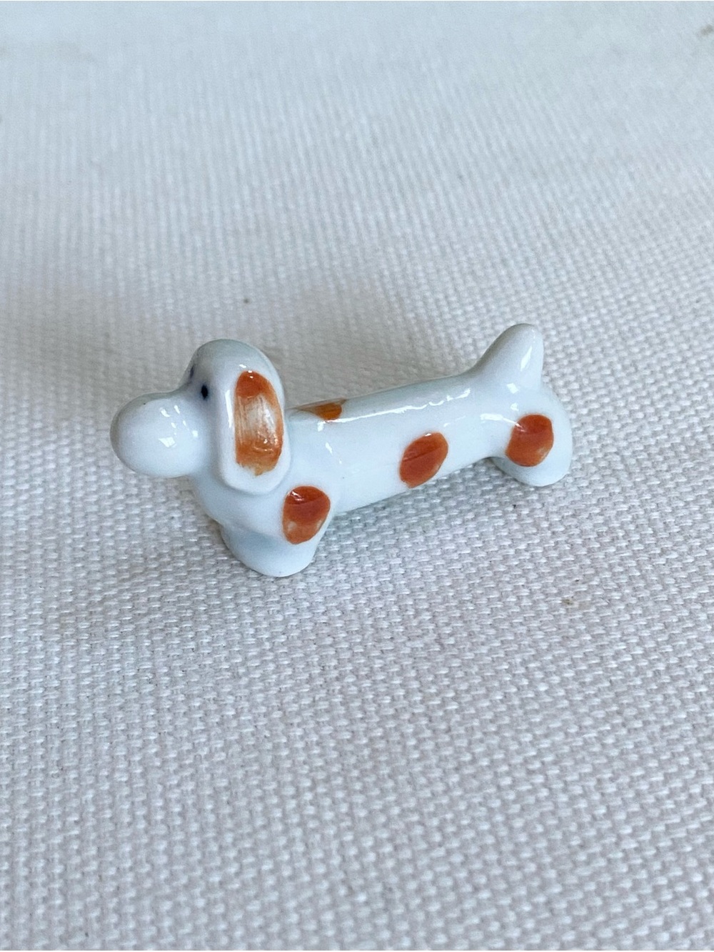 Japanese Chopstick Rest Ceramic Dachshund Dog Figurine Orange Mino Ware Hashioki